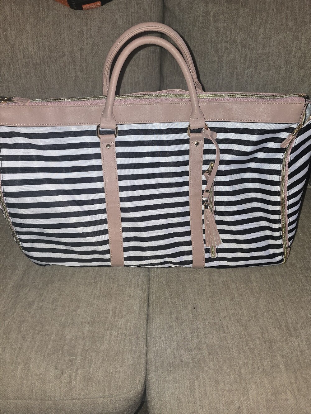 Striped Tote Bag with Pink Trim - Stylish Weekend Carryall